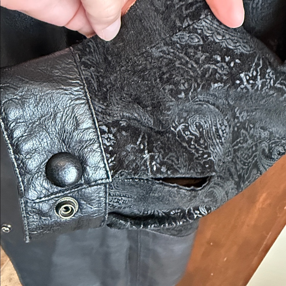 Wilson black leather jacket paisley burnout 80s 90s Whimsigoth dark romantic S - Picture 10 of 16